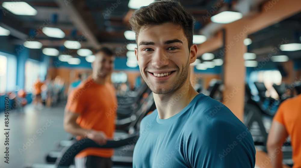 A well-built man smiles for the camera in a gym outfit A well-built man smiles for the camera in a gym outfit