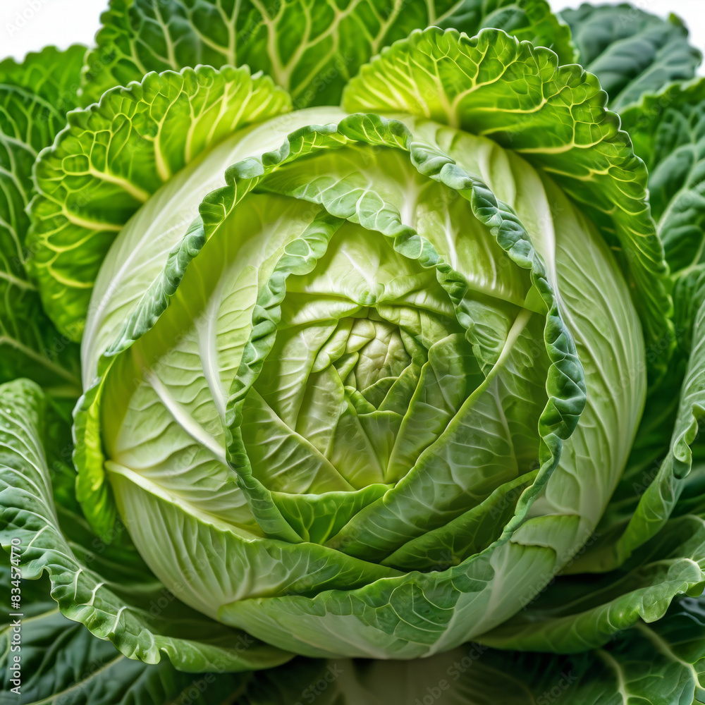 Fototapeta premium Fresh green cabbage head, organic vegetable concept, healthy food ingredient on natural background.