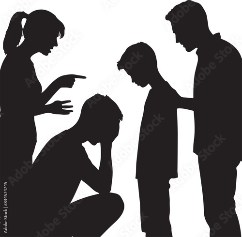 a Silhouette Child abuse Parents scold children boy black color only