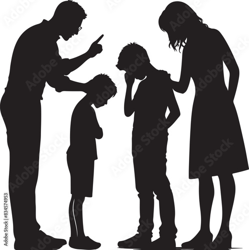a Silhouette Child abuse Parents scold children boy black color only