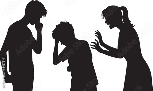 a Silhouette Child abuse Parents scold children boy black color only