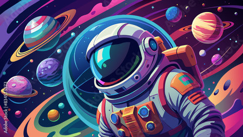 Cosmic Explorer: Vibrant Astronaut amidst Dazzling Planets and Stars
