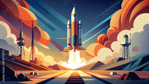 Majestic Rocket Launch at Sunset Illustration