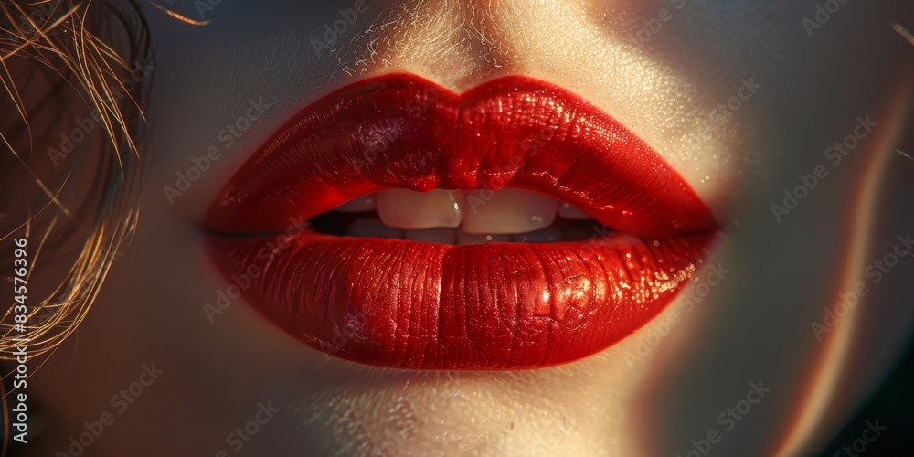 Glamorous red lips in natural light, the soft glow emphasizing their rich, vibrant color Glamorous red lips in natural light, the soft glow emphasizing their rich, vibrant color