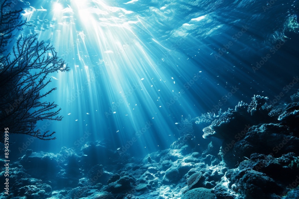 Blue ocean background with sunlight and undersea scene, beautiful blue ocean background with sunlight and undersea, AI-generated Blue ocean background with sunlight and undersea scene, beautiful blue ocean background with sunlight and undersea, AI-generated