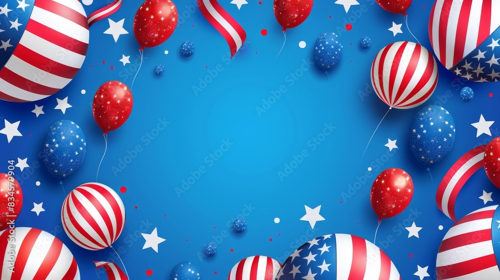 Colorful 4th of July background with patriotic balloons and stars on a ...