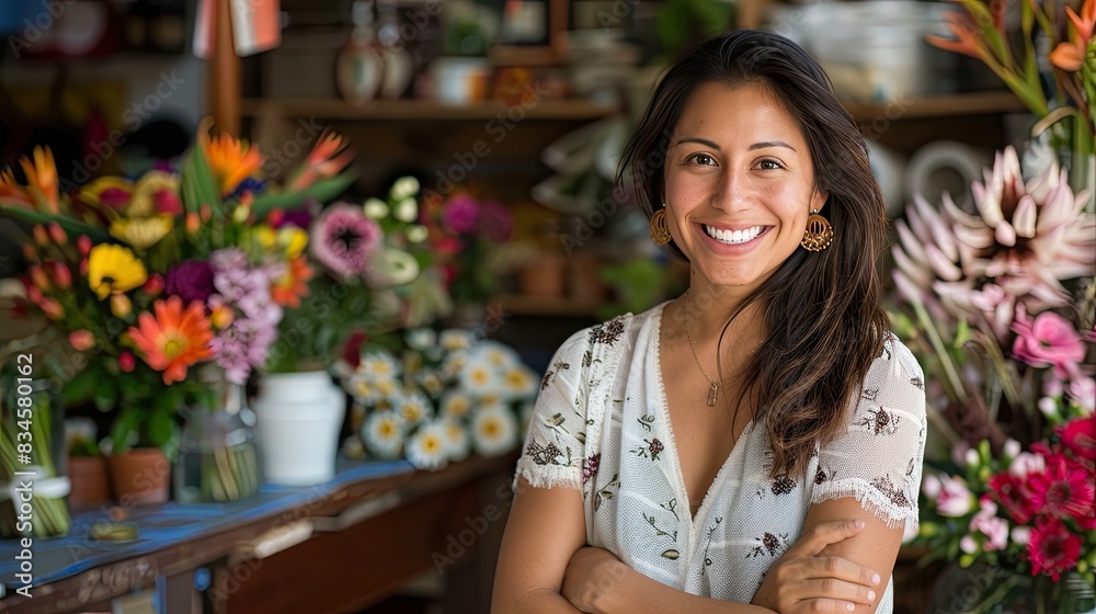 Charming small business owner smiling in her flower shop Charming small business owner smiling in her flower shop