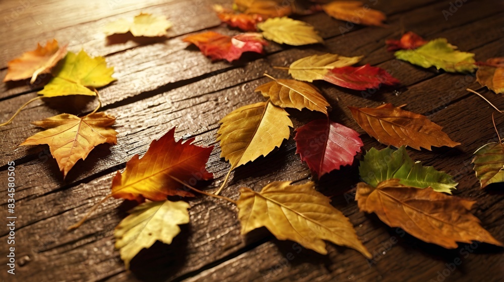 Obraz premium Granater Ai Colorful autumn leaves scattered on the ground, creating a vibrant and picturesque seasonal scene.