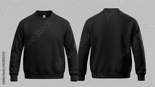 Blank hoodie mockup .Blank sweatshirt black color preview template front and back view on white background. crew neck mock up isolated on white background. Premium cloth collection. 