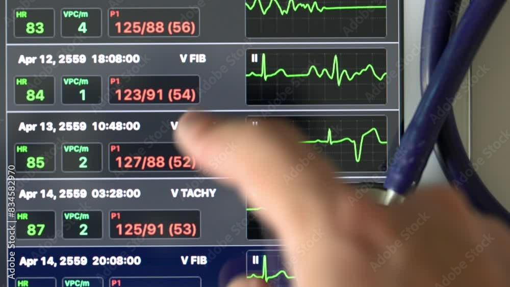 Medical vital signs monitor in mobile application. Selective focus.