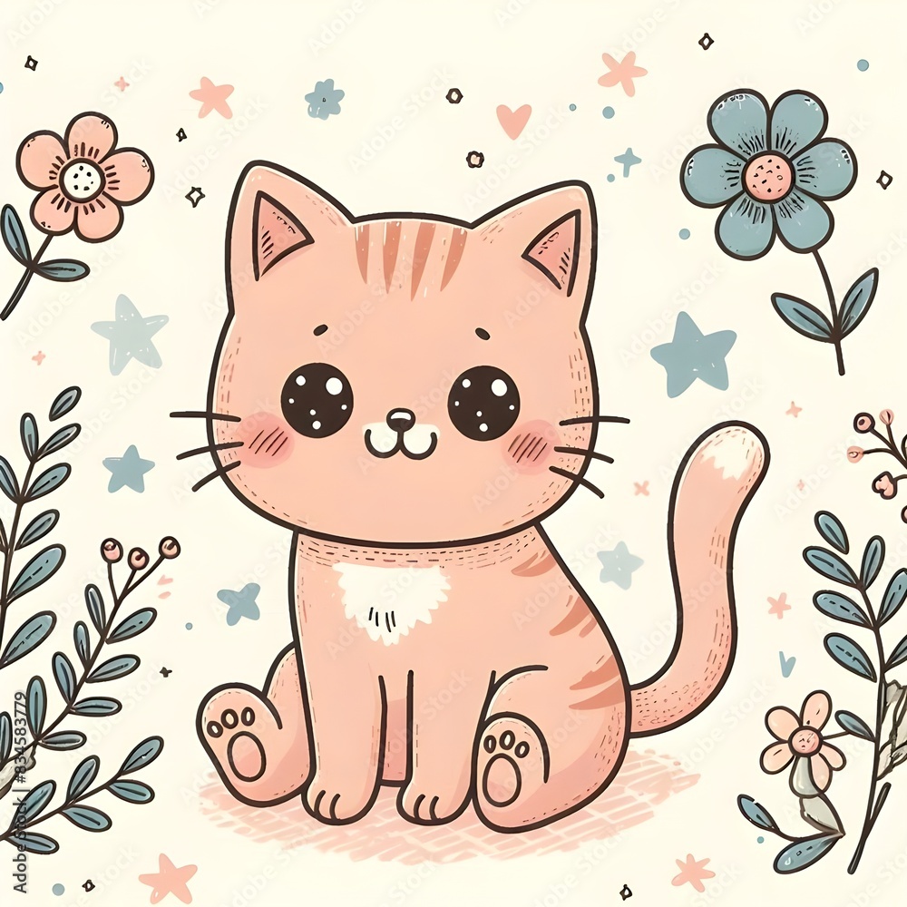 Cute kitten with heart and flowers Cute kitten with heart and flowers