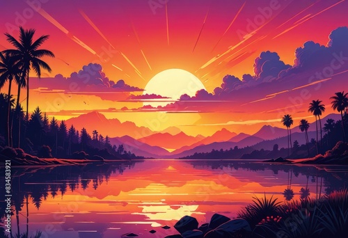graphic illustration that uses vertical lines in a spectrum of sunset colors, incorporating elements of digital distortion for a contemporary feel © Sohel