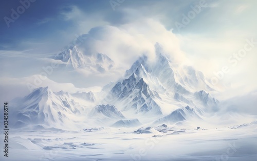 A snowy mountain with clouds  ice vibes