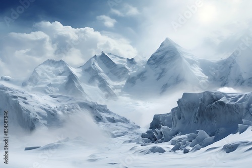 A snowy mountain with rocks and snow