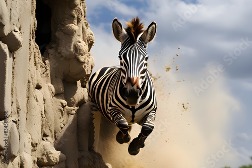 Zebra Jumps Out of Wall Hole 
