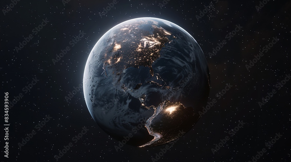 Fototapeta premium Nightly Planet Earth in Dark Outer Space, Civilization Lights