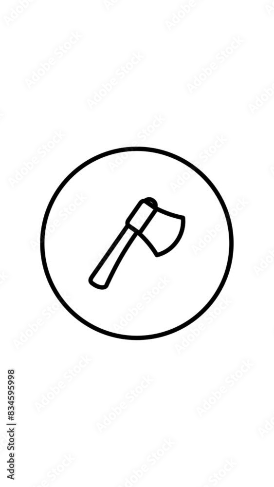 Axe black and white line icon vector illustration in a circle, Vertical Video, for web use for lumber work, firefighter, wood, video animation, self drawing Axe black and white line icon vector illustration in a circle, Vertical Video, for web use for lumber work, firefighter, wood, video animation, self drawing