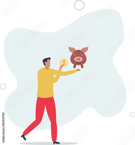 businessman investor putting dollar money coin into piggy bank.flat vector illustration.