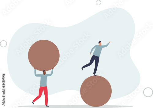 businessman run fast on sphere effortless to win.flat vector illustration.