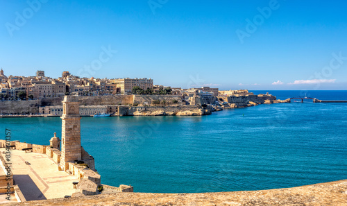 Fort St. Angelo  symbol of Malta s resilience  majestic stone walls  silent witness to rich history. Port in Birgu. View to Fort Saint Elmo. Cultural heritage of Malta