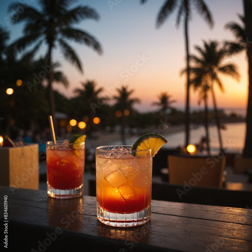 Summer Cocktail on the Beach at Sunset - Romantic Close-Up