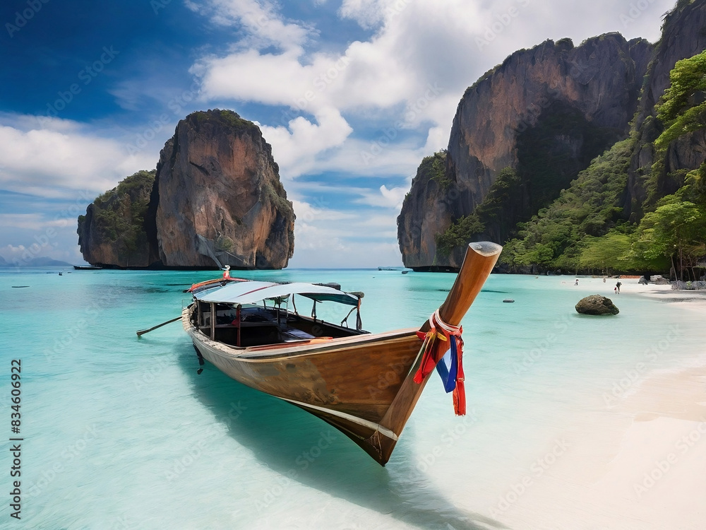 Obraz premium Tour boat with white beaches on the island