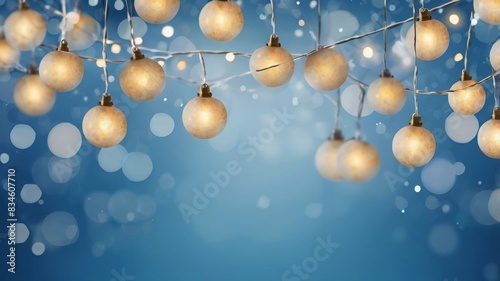 Blue Bokeh background with decorative lights