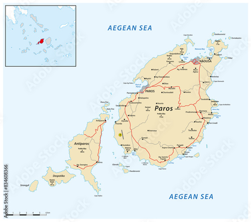 Map of the Greek Cycladic island of Paros