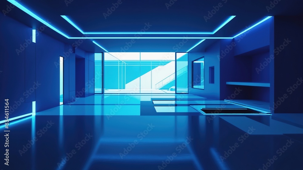 blue corridor in building