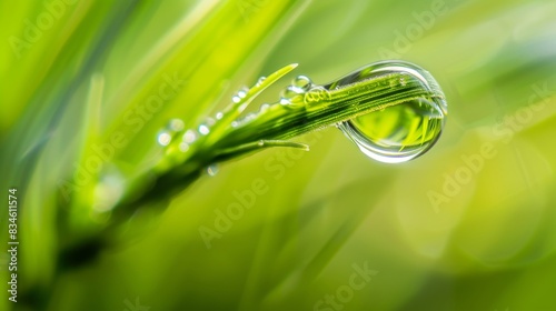 Macro Shot of Water Droplet on Blade of Grass