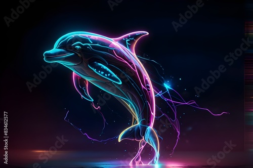 Radiant neon leaping dolphin photo