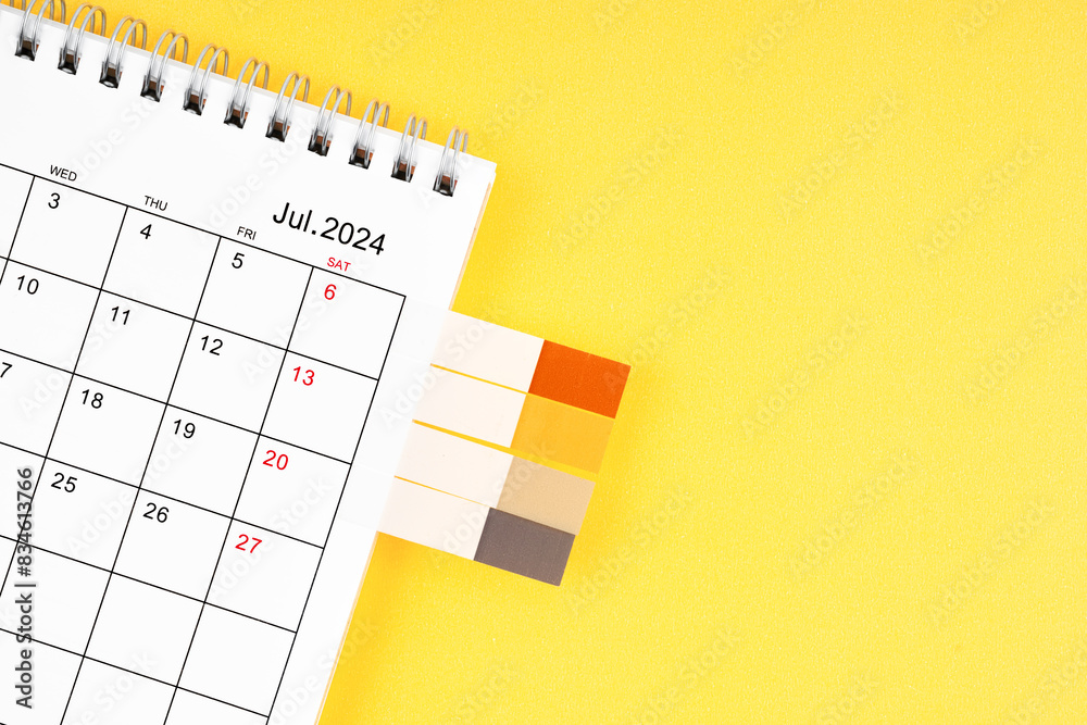 July 2024 Monthly desk calendar and blank adhesive note. July 2024 Monthly desk calendar and blank adhesive note.