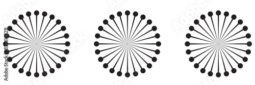 Radial circle lines. Circular radiating lines geometric element. Sun star rays symbol. Abstract geometric shapes. Design element. Vector illustration isolated on white background.