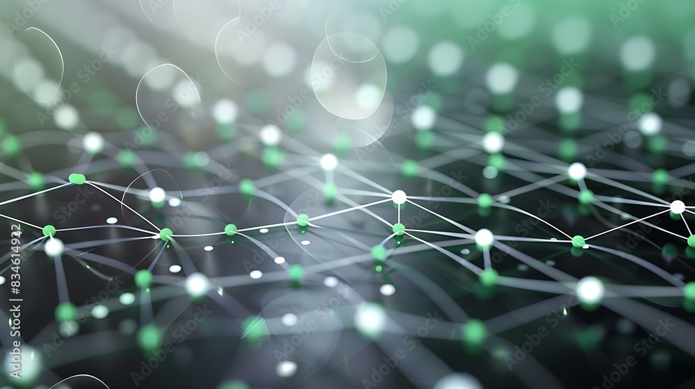High-tech background with glowing green and white dots connected in a detailed plexus pattern High-tech background with glowing green and white dots connected in a detailed plexus pattern