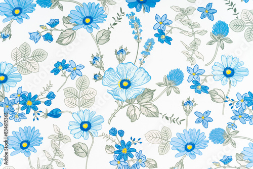 Fragment of colorful retro tapestry textile pattern with floral ornament.
