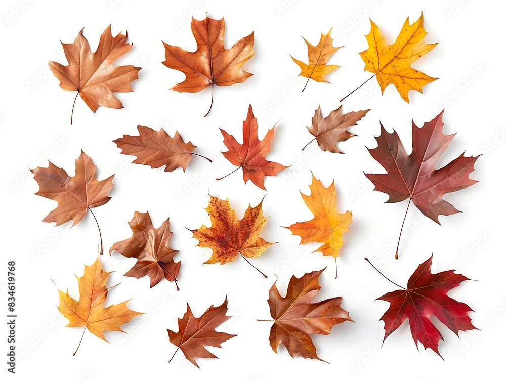A group of different colored leaves isolated on white background A group of different colored leaves isolated on white background