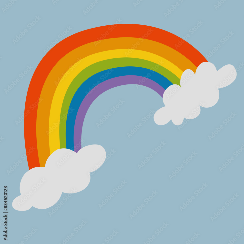Rainbow with white clouds icon. Happy Valentines Day. Love is love. Colorful line set. Greeting card. LGBT sign symbol template. Childish style. Flat design. Blue sky background. Vector illustration Rainbow with white clouds icon. Happy Valentines Day. Love is love. Colorful line set. Greeting card. LGBT sign symbol template. Childish style. Flat design. Blue sky background. Vector illustration