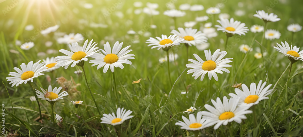 Fototapeta premium beautiful daisy flowers in a meadow. Summer, spring nature background