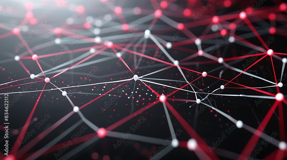 Obraz premium Modern tech background with red and white dots connected in an intricate plexus network