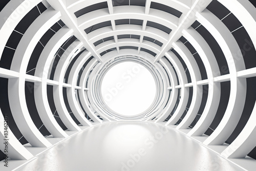 Futuristic 3D Tunnel with Spiral Patterns and Geometric Shapes photo