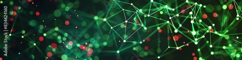 Modern technology background featuring green and red dots connected in an intricate plexus network