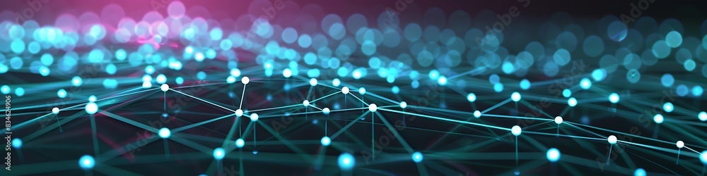 Modern technology background showcasing cyan and magenta dots connected in an intricate plexus network Modern technology background showcasing cyan and magenta dots connected in an intricate plexus network