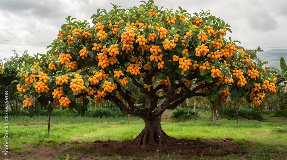 Lush Mango Tree Laden With Ripe Tropical Fruit In Verdant Garden Landscape Lush Mango Tree Laden With Ripe Tropical Fruit In Verdant Garden Landscape