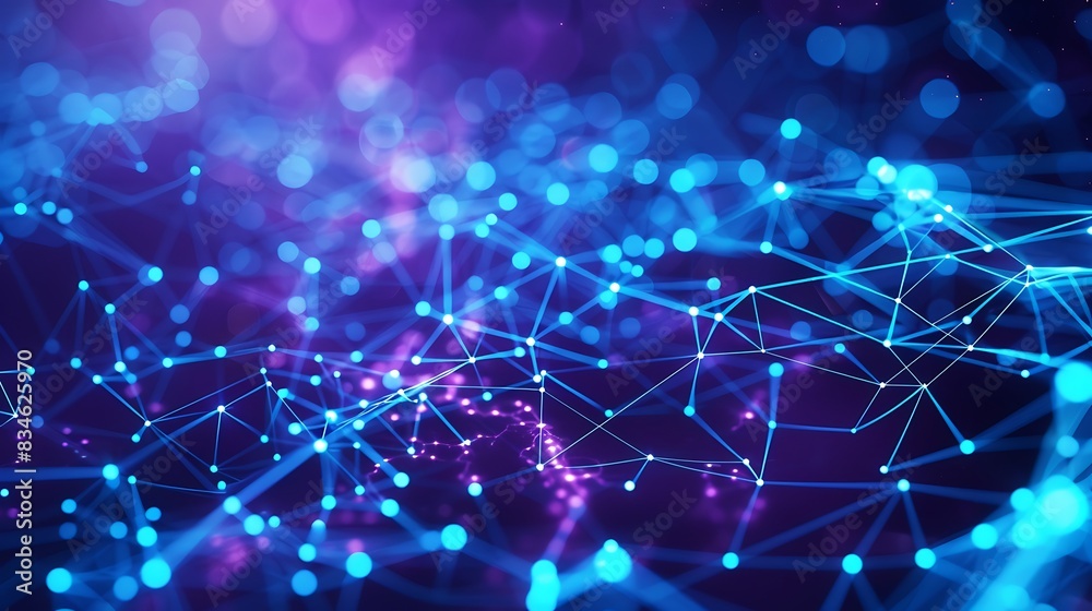 Obraz premium Modern technology background with bright blue dot connections and intricate plexus structures