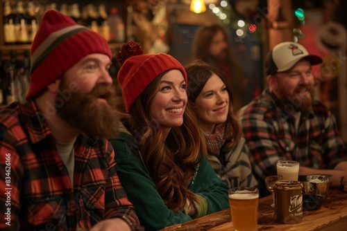 Group of friends drinking beer and having fun at a bar or pub