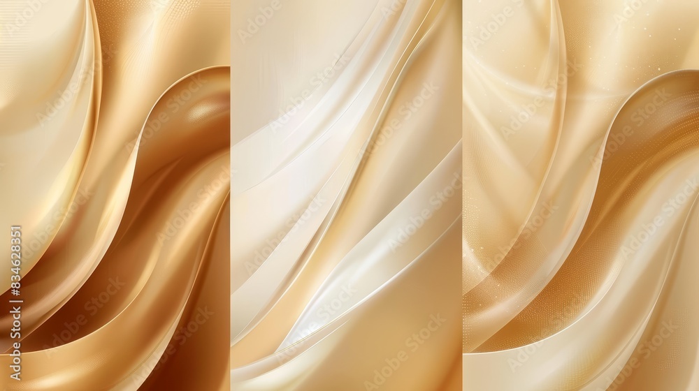 Fototapeta premium gold and white backgrounds, topped with wavy, flowing lines; bottom halves repeated