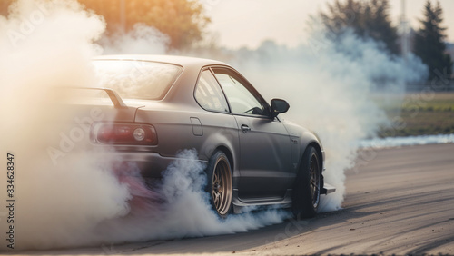 The car drifts on the track