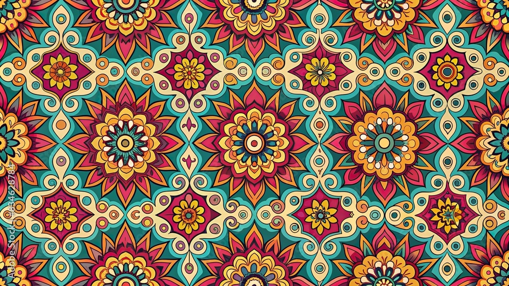 Retro pattern with vibrant colors and repetitive designs, retro, patterns, vibrant, colors, nostalgic, vintage, geometric, abstract, 70s, 80s, 90s, background, texture, print, wallpaper