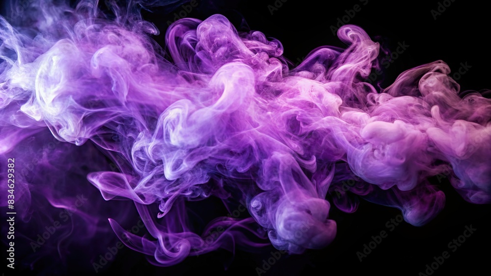 Purple smoke billowing on a black background, purple, elegant, abstract, mysterious, vibrant, dark, swirling, misty, background, color, design, texture, ethereal, haze, artistic, magical