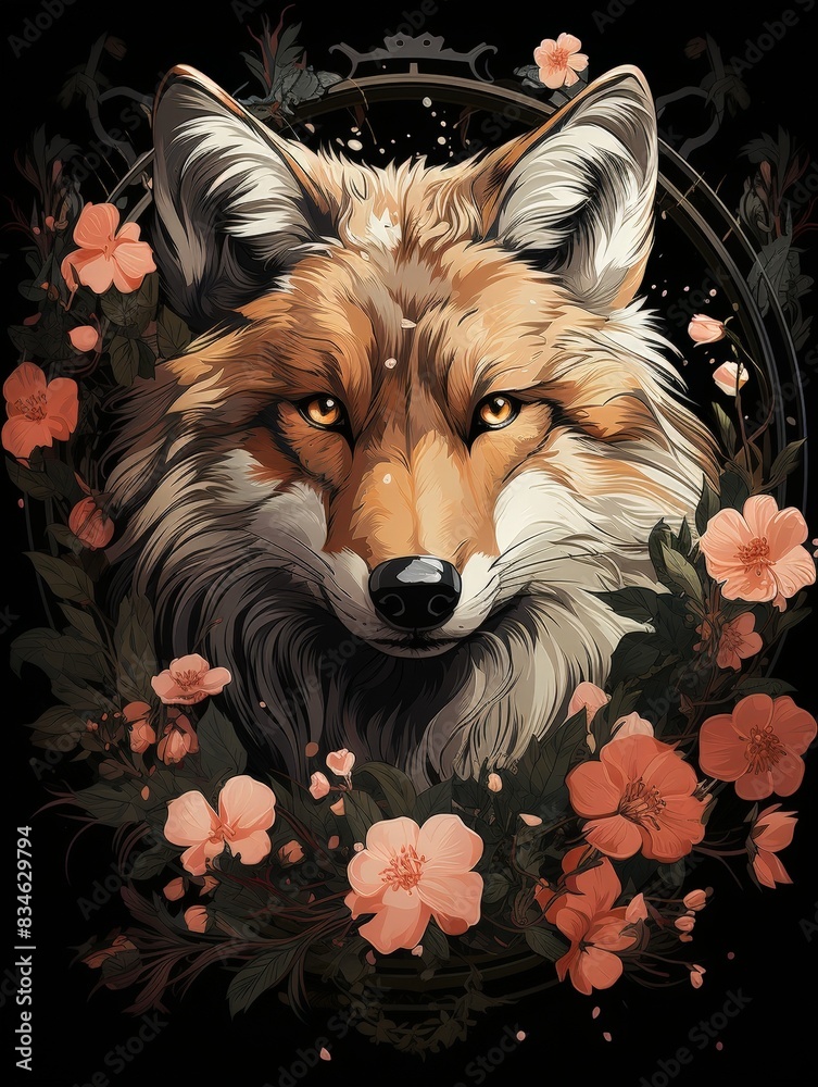 Naklejka premium Majestic Wolf T-Shirt Design on Black Background